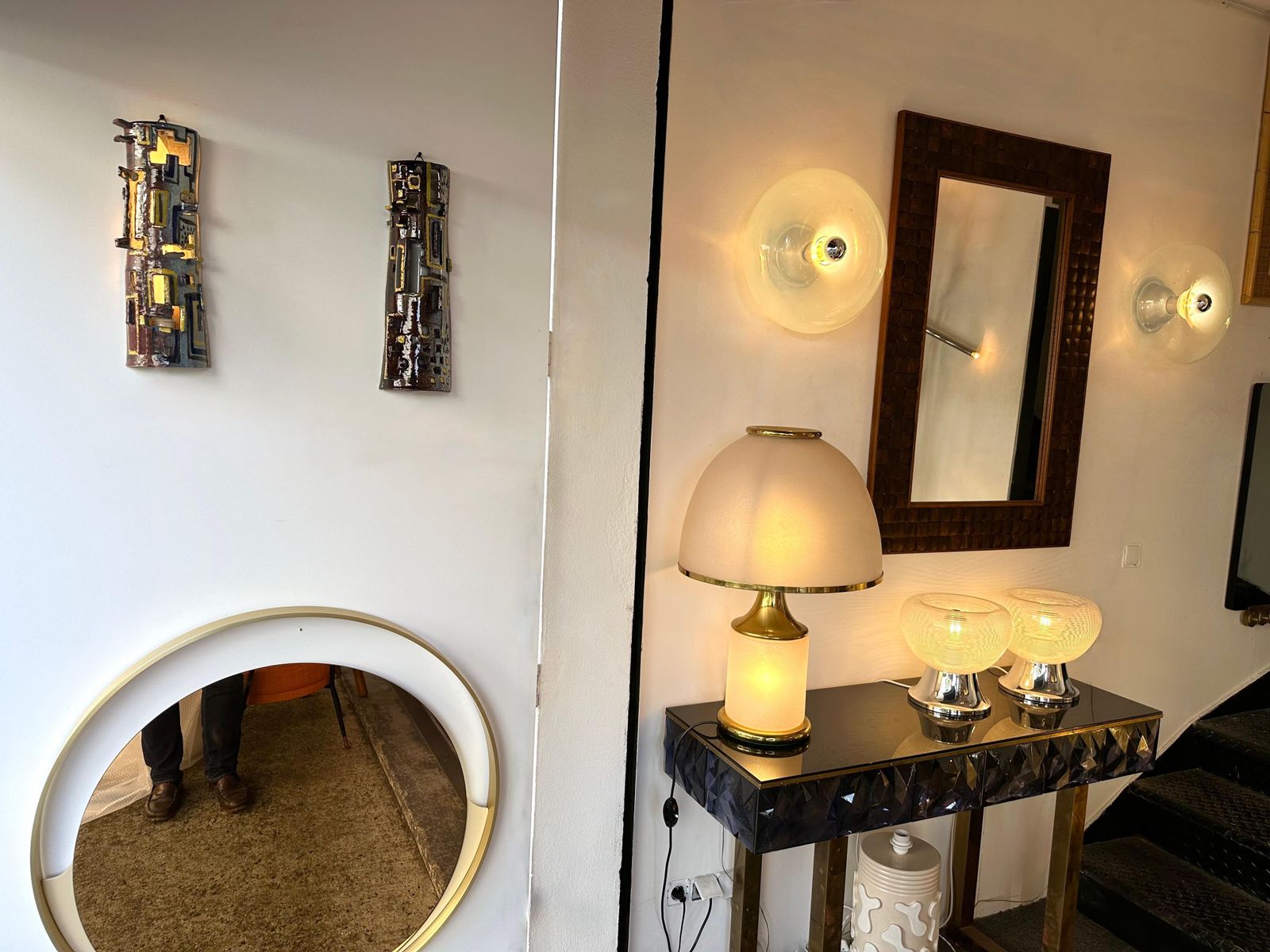 Pair Of Sconces Ceramic Enameled Sculpture. Italy, 1960s photo vintage