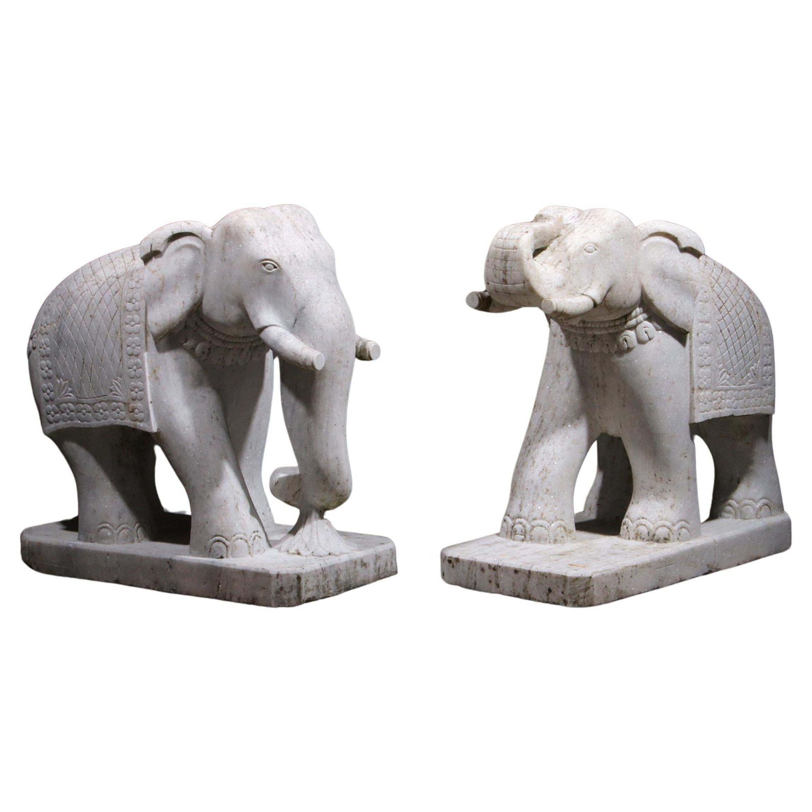 Handcrafted 2 Large Marble Elephant Statues