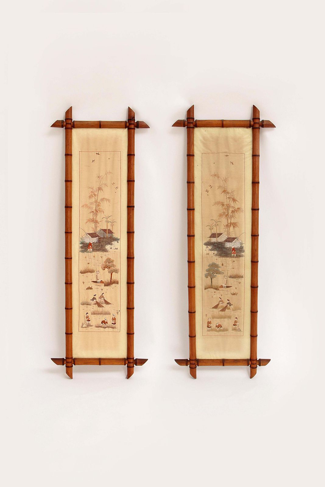 19th Century Chinese Silk Tapestries In Bamboo Frames photo furniture
