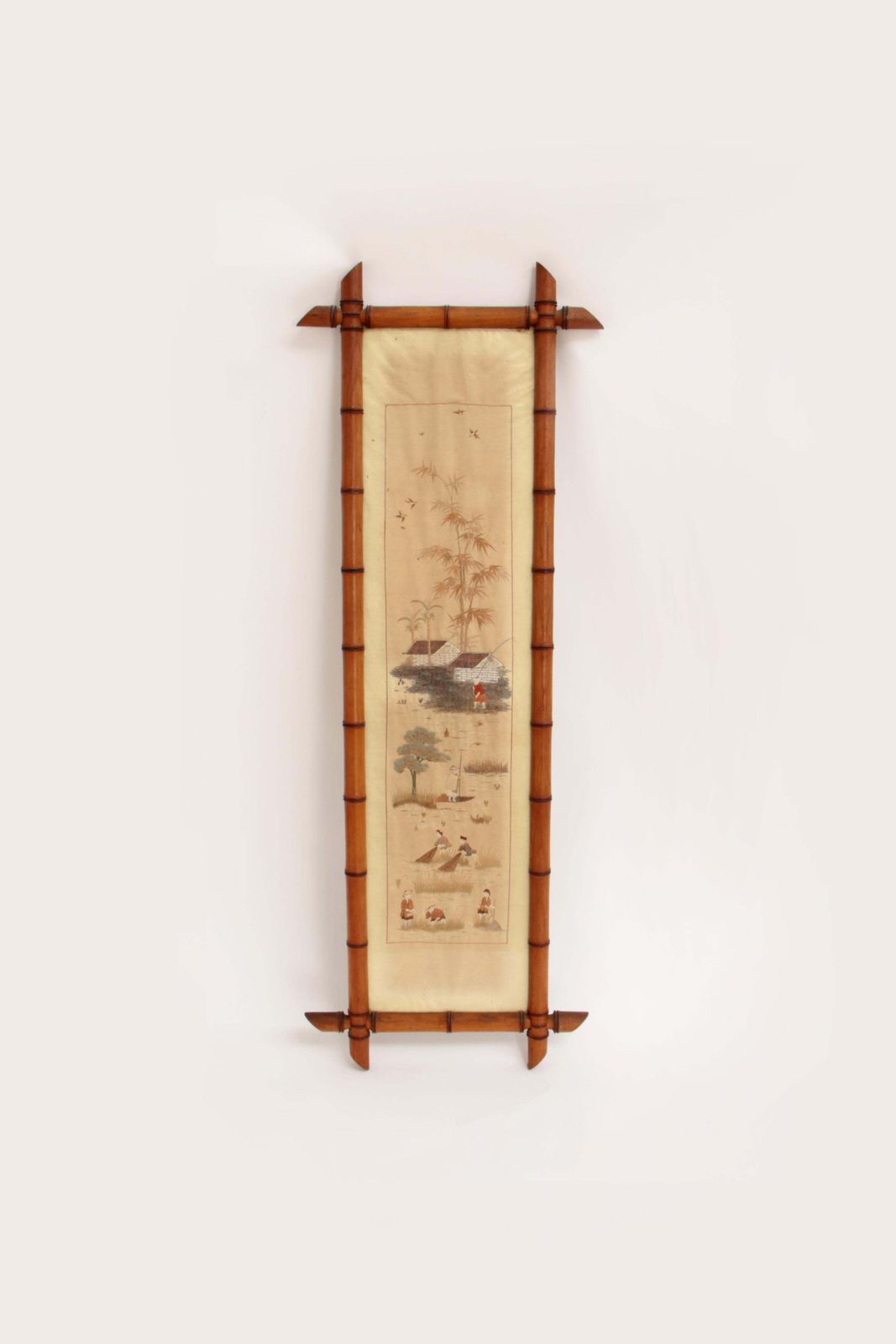 19th Century Chinese Silk Tapestries In Bamboo Frames photo for sale