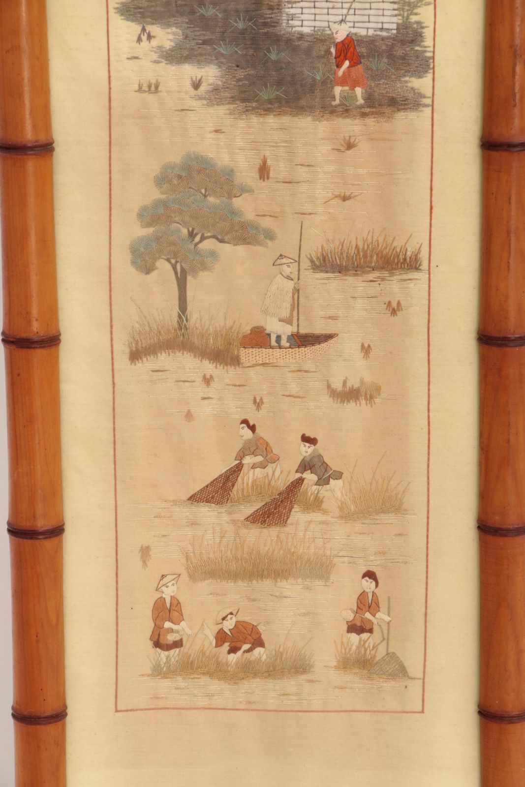 19th Century Chinese Silk Tapestries In Bamboo Frames photo buy