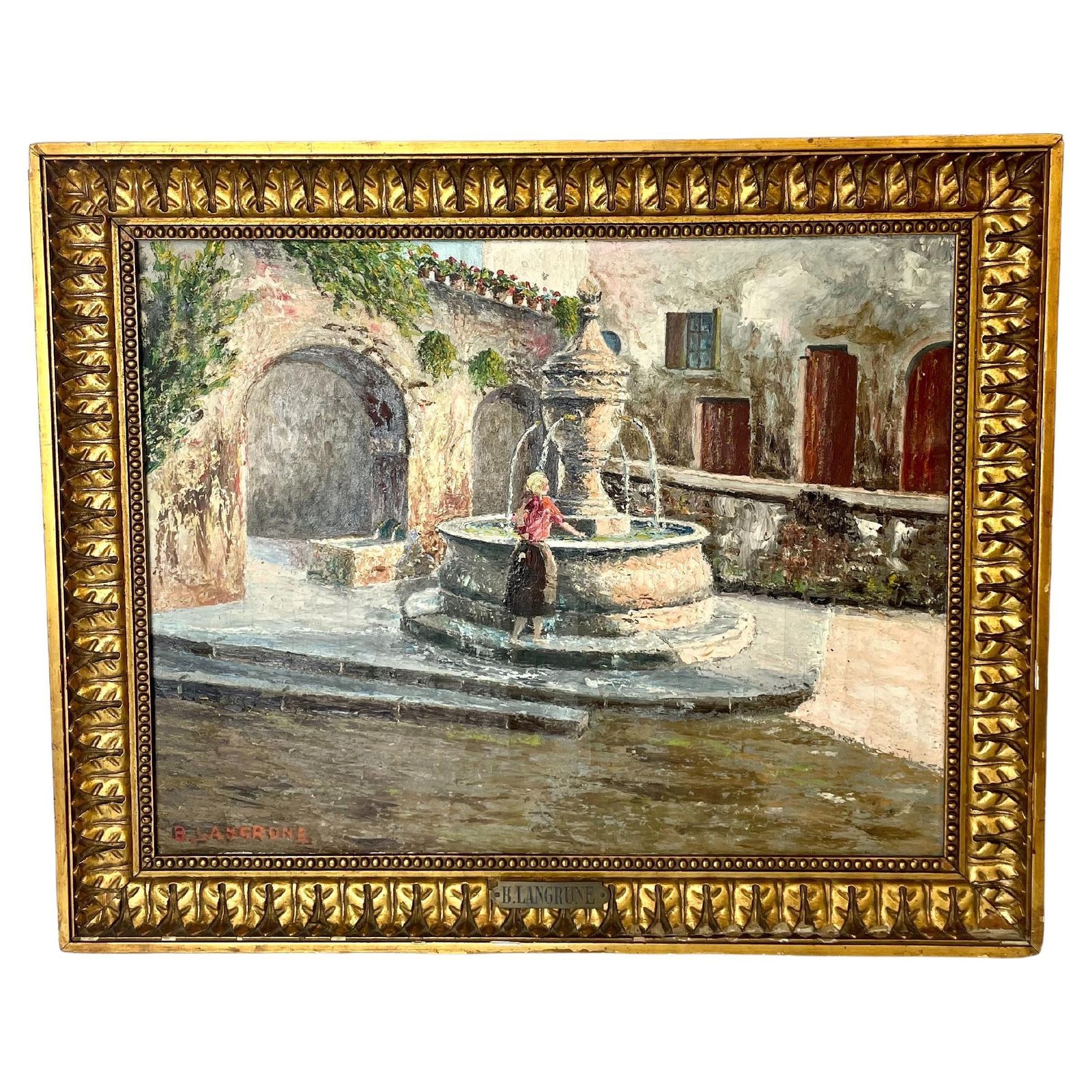 19th Century French Oil On Canvas “At The Fountain”