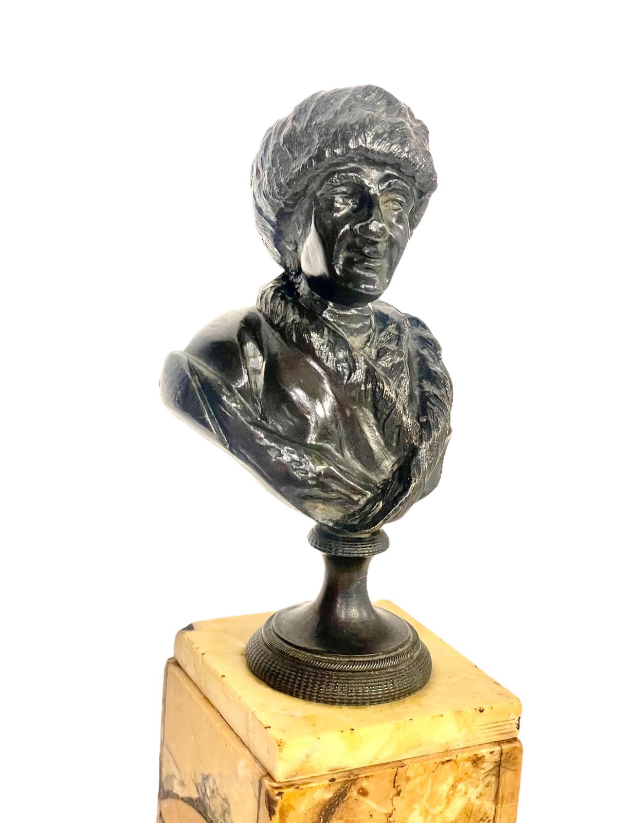 19th Century Petite Bronze Bust Of Jean Jacques Rousseau On A Siena Marble photo Art