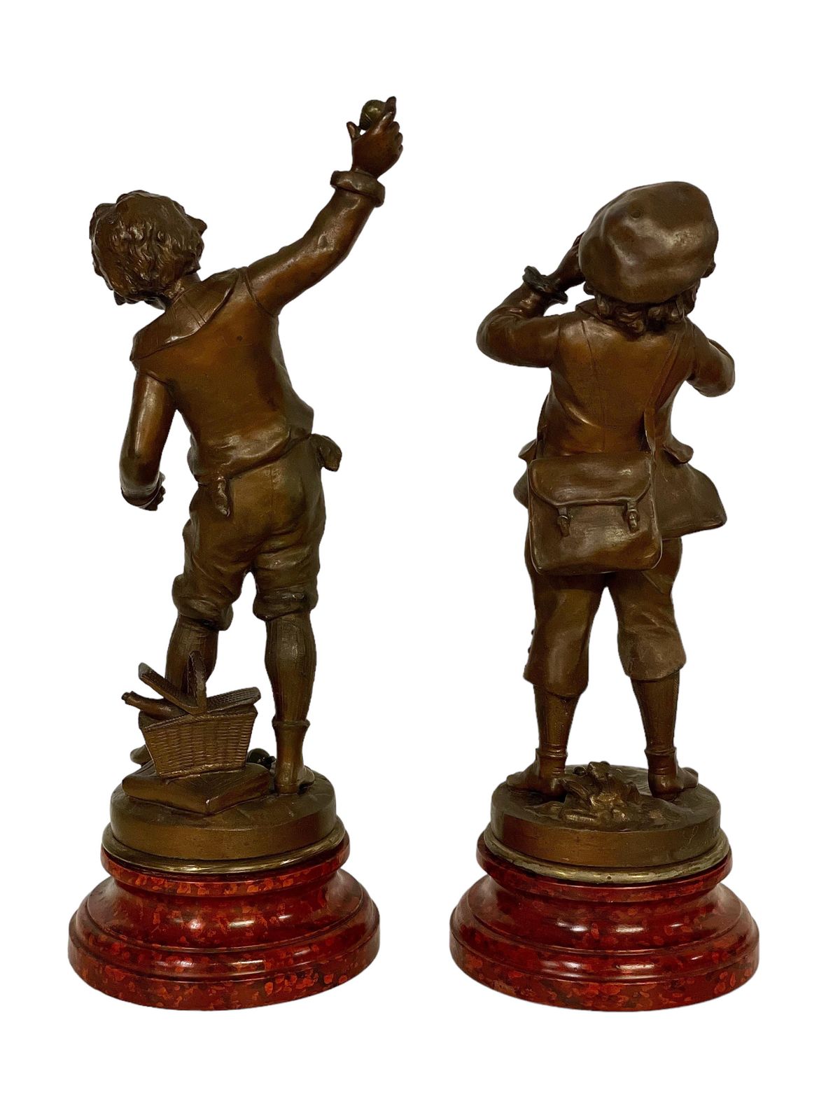 Louis Auguste Moreau Set Of Two Boys Spelter Sculptures 19th Century photo Art