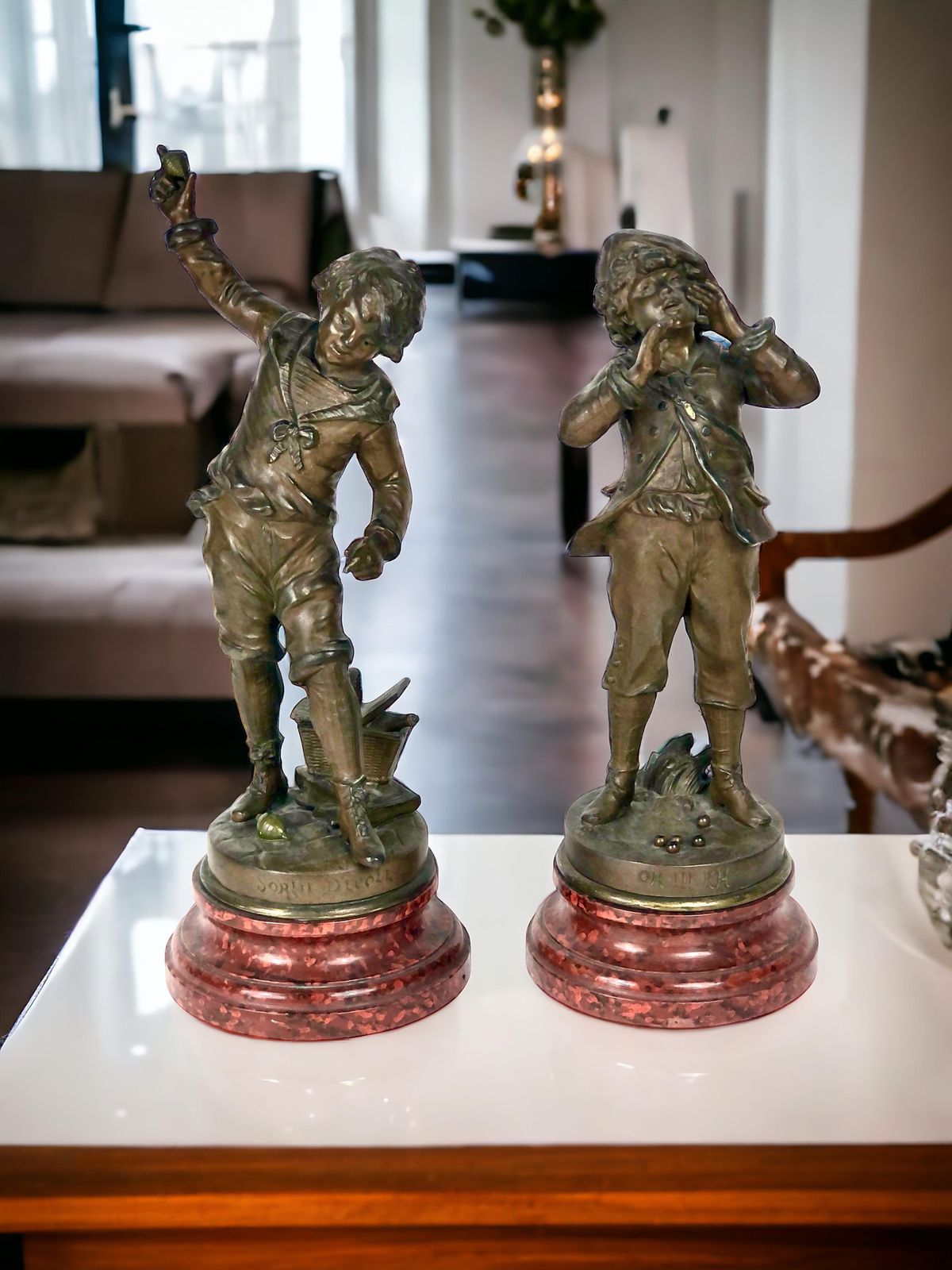 photo vinterior Louis Auguste Moreau Set Of Two Boys Spelter Sculptures 19th Century