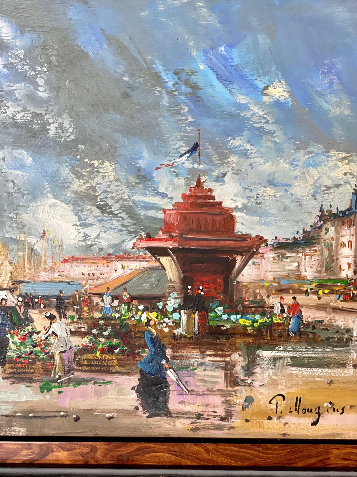 French Oil On Panel 'The Flower Market' By Pierre Mougins photo for sale