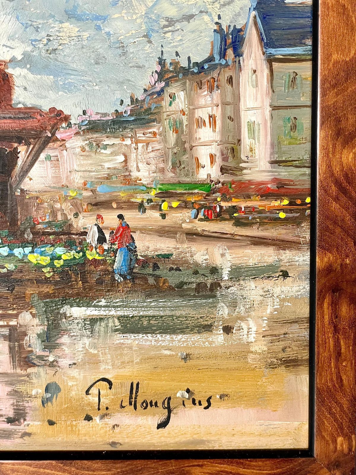 French Oil On Panel 'The Flower Market' By Pierre Mougins photo Art
