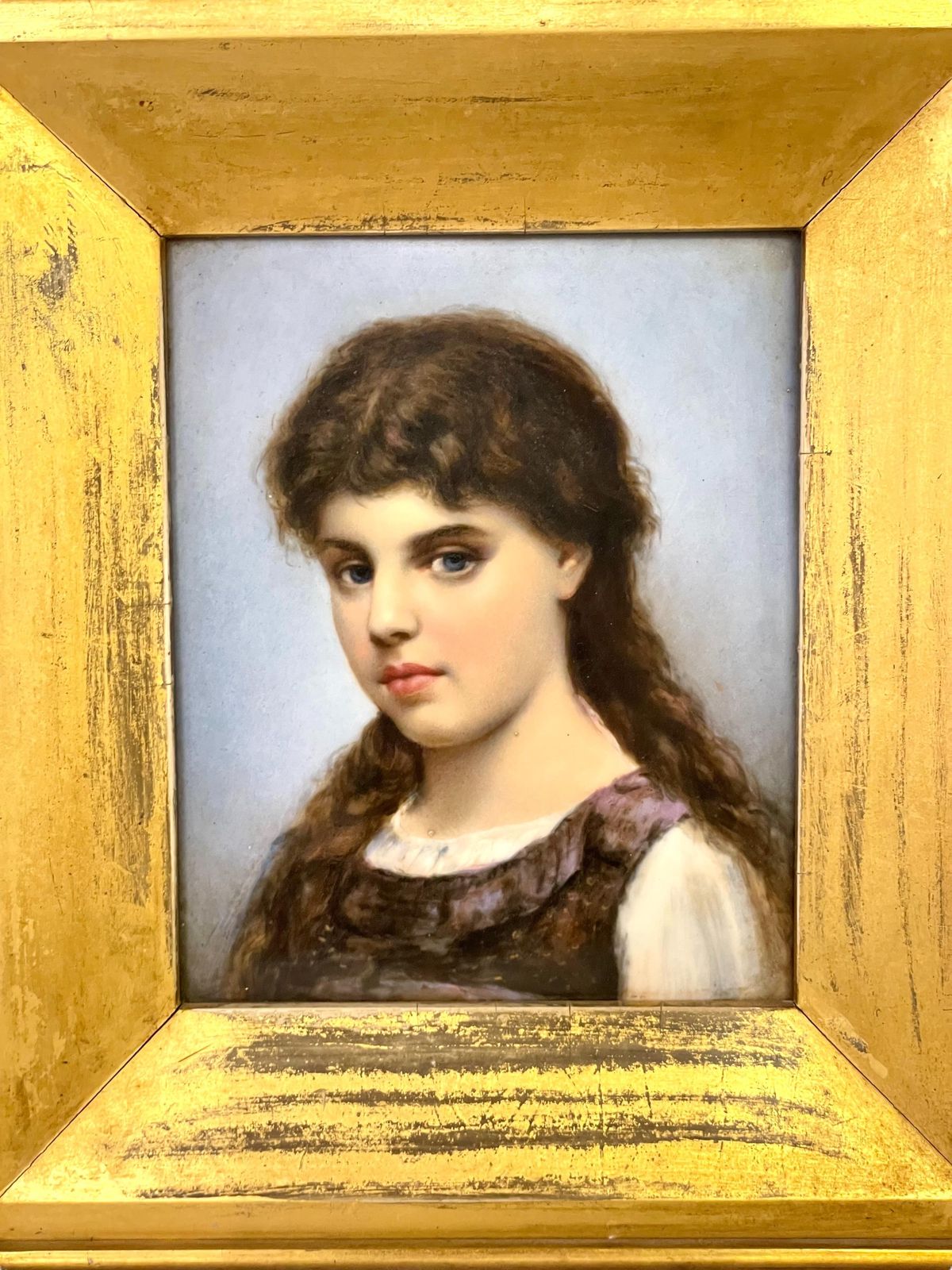 19th Century Oil On Ceramic : Portrait Of A Young Lady photo furniture