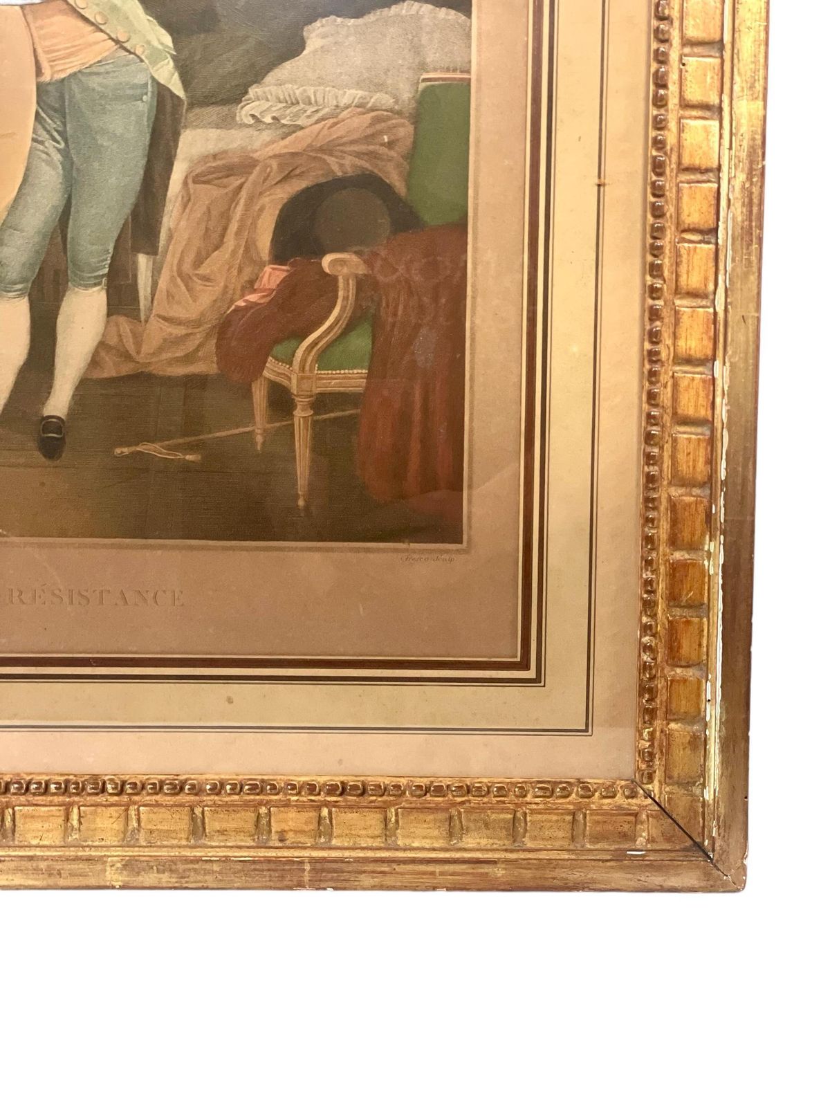 French Antique Lithograph In Gilt Frame 'La Douce Résistance' photo 678.0