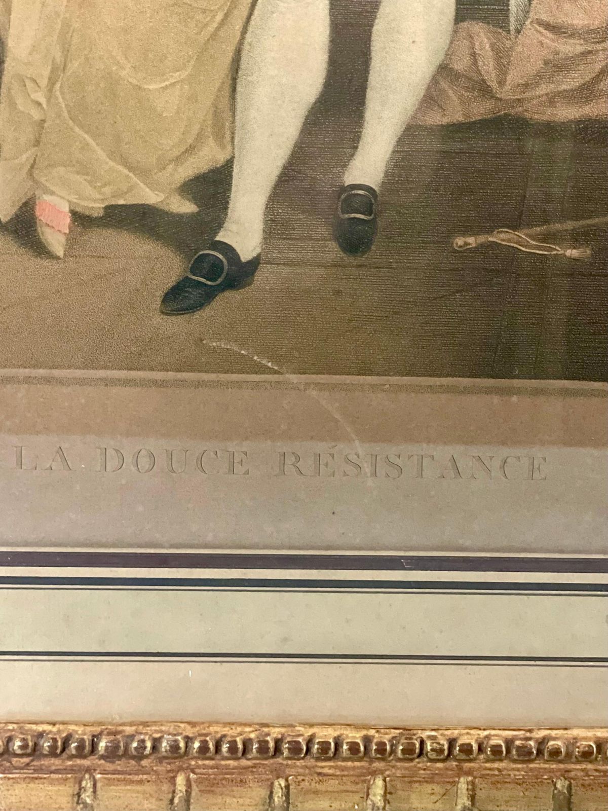 French Antique Lithograph In Gilt Frame 'La Douce Résistance' photo vinterior