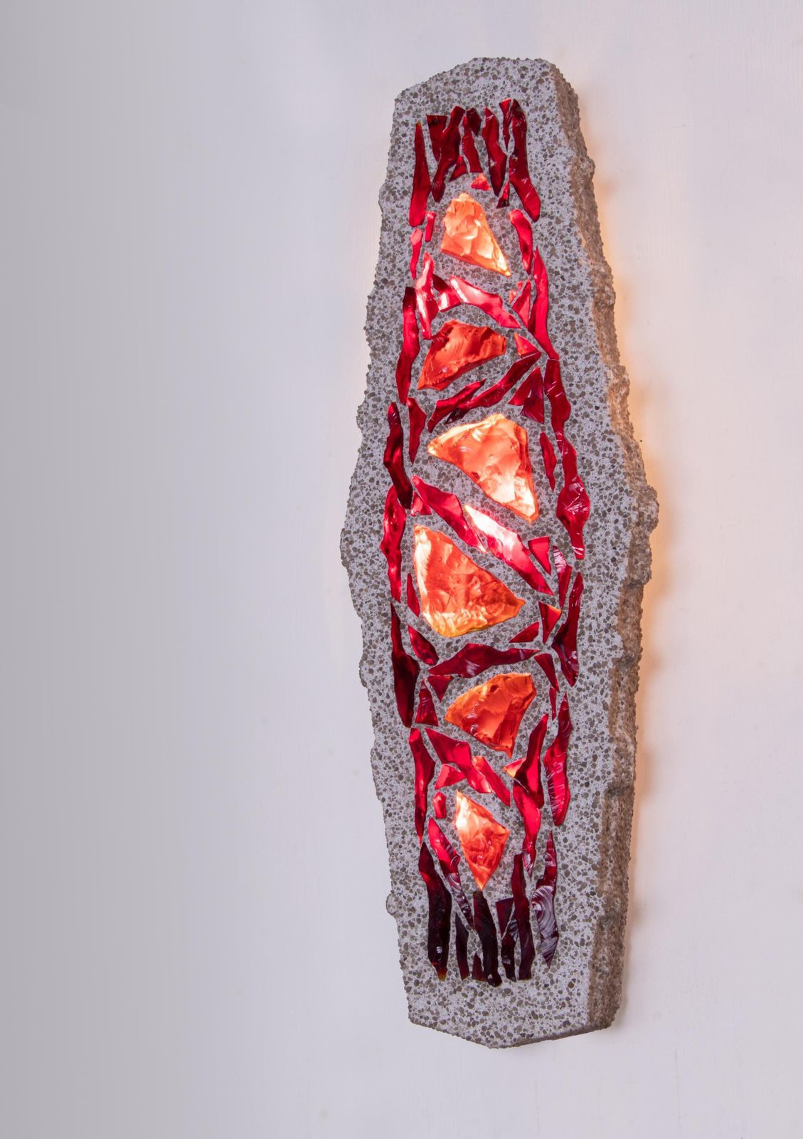1 'Of 2' Brutalist Poliarte 27" Wall Sconce Mosaic Concrete & Murano Glass, 1970 photo for sale