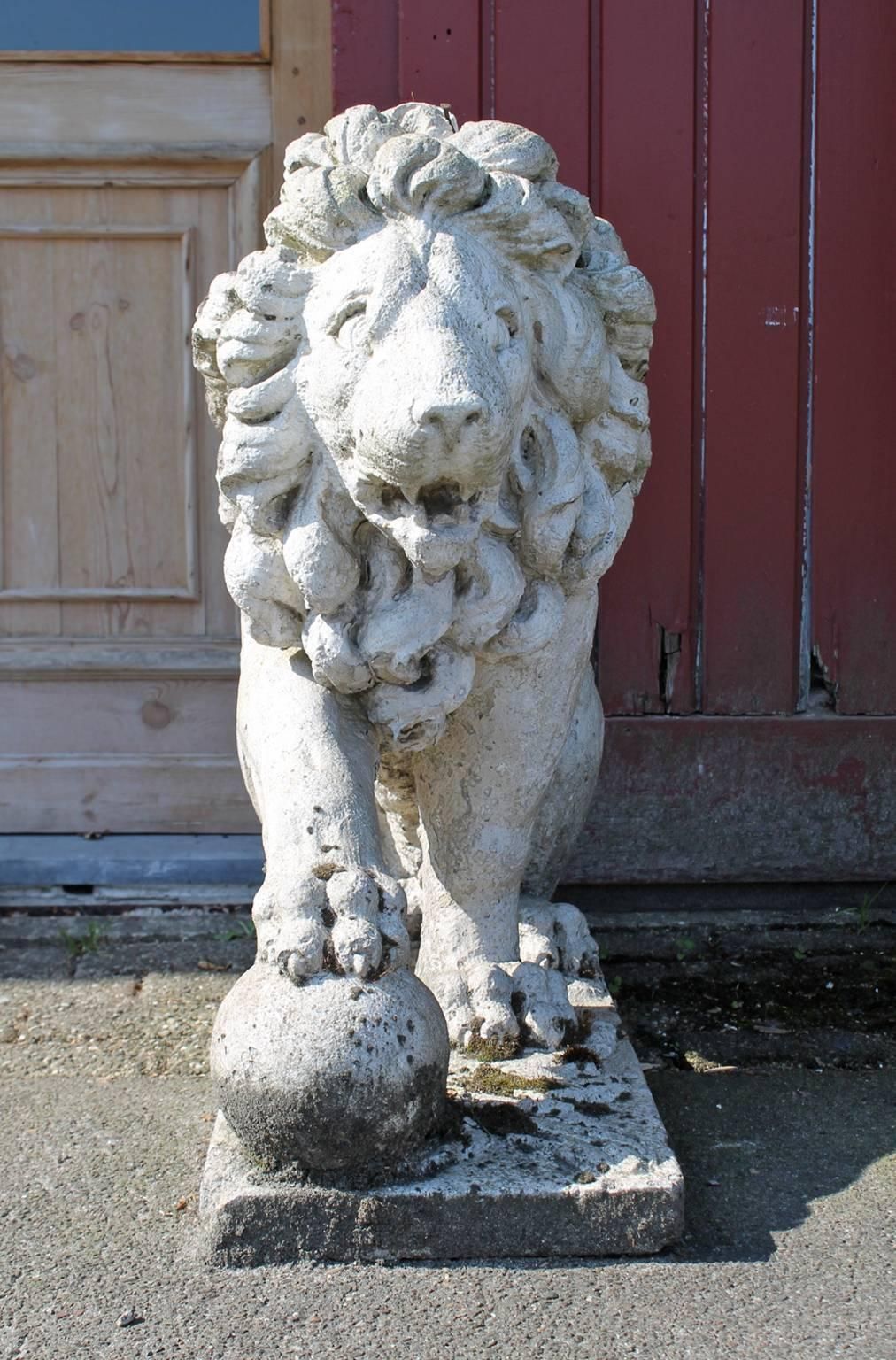 Pair Of 19th Century French Limestone Lions photo furniture