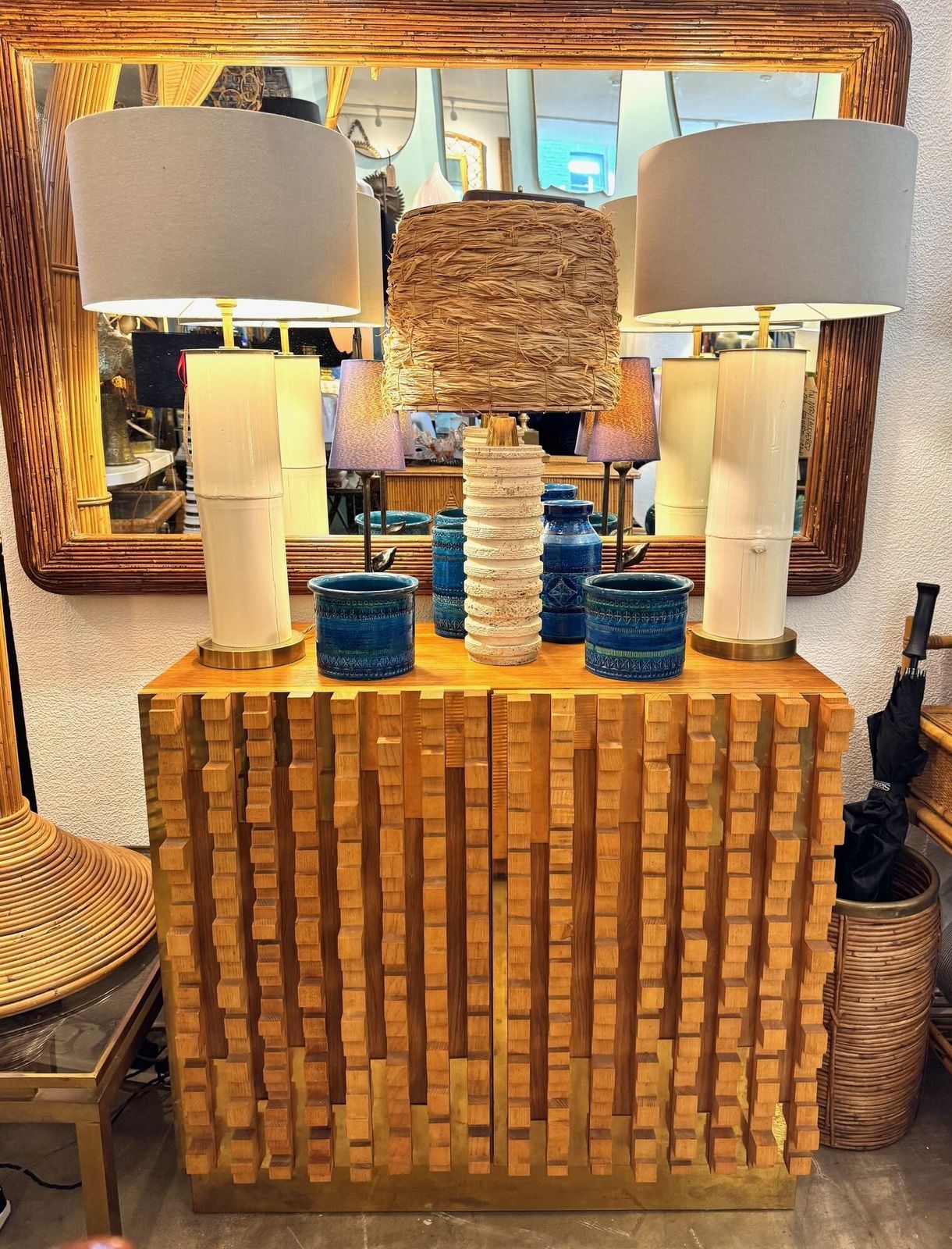 A Pair Of Ivory Lacquered Real Bamboo And Brass Lamps With Bespoke Linen Shades photo furniture