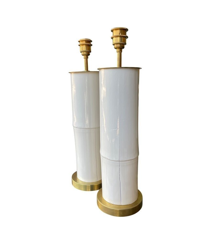 Lighting A Pair Of Ivory Lacquered Real Bamboo And Brass Lamps With Bespoke Linen Shades photo