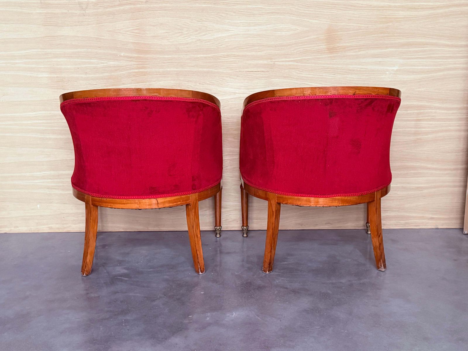 French Club Chairs In Red Velvet Upholstery photo vinterior
