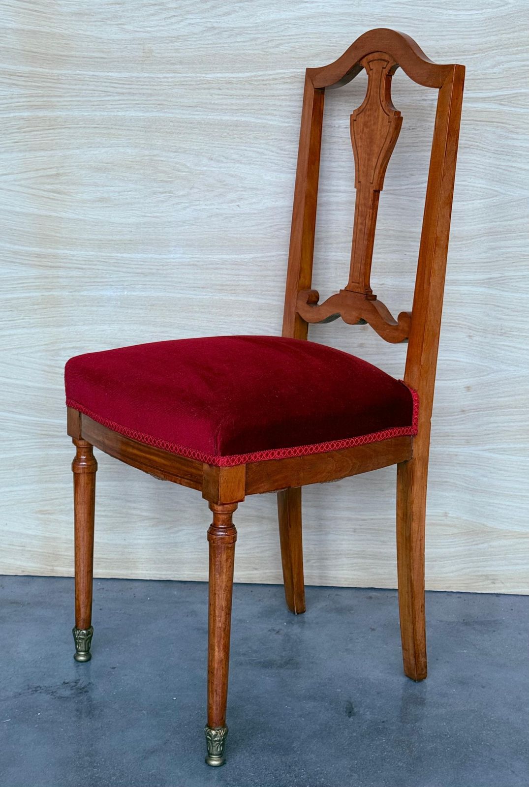 Antique Late Victorian Oak Ladderback Dining Side Chair With Red Velvet Seat photo vinterior
