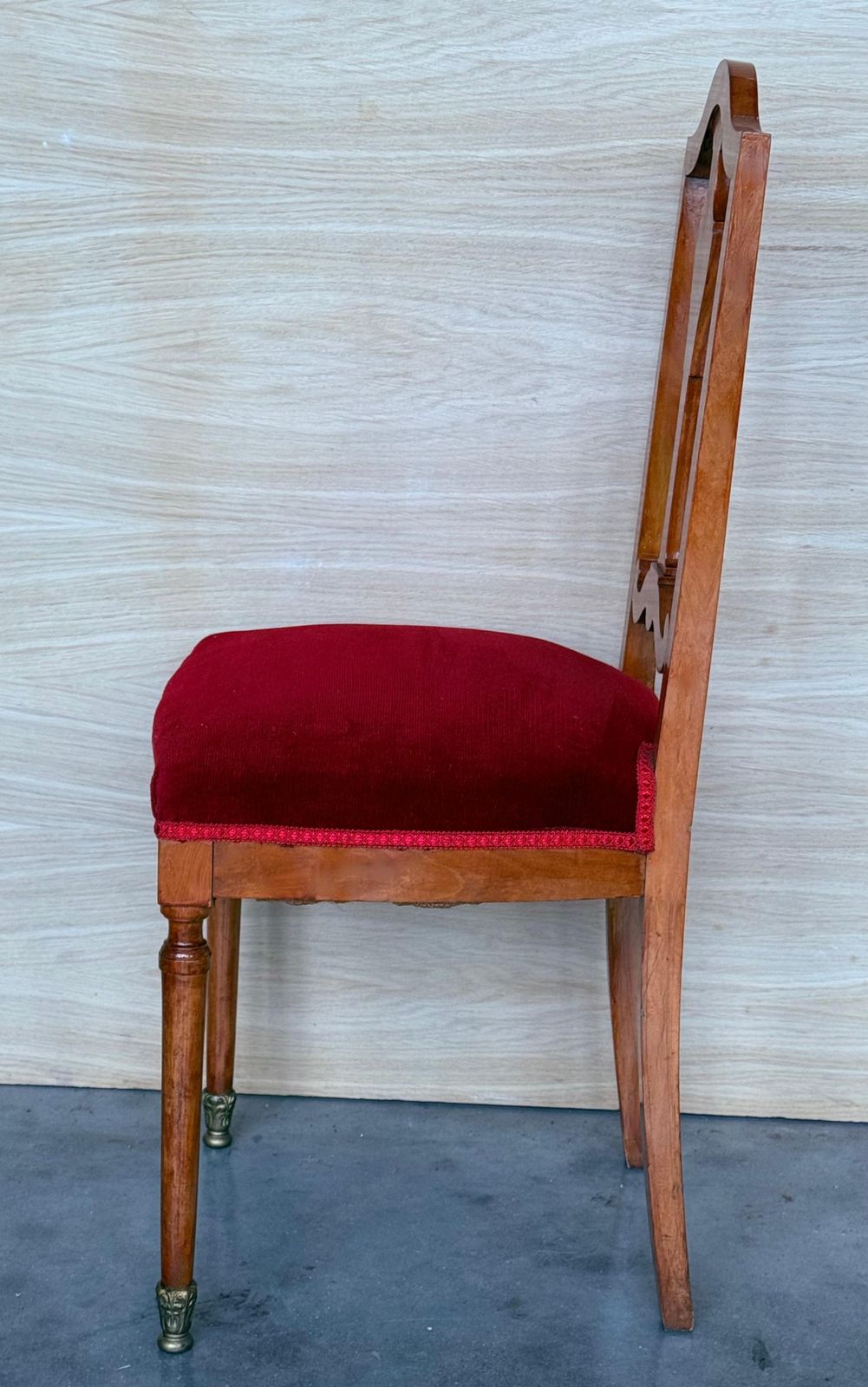 Antique Late Victorian Oak Ladderback Dining Side Chair With Red Velvet Seat photo buy