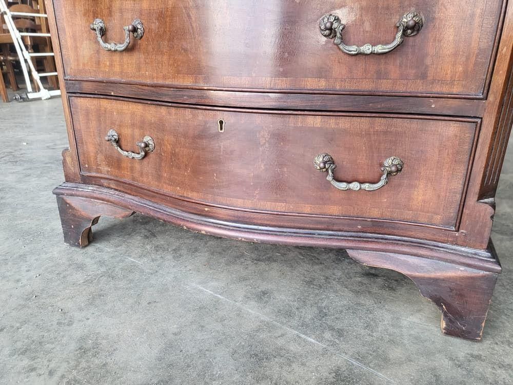 Antique Repro Serpentine Small Chest Of Drawers Bracket Feet Tray Desk photo for sale