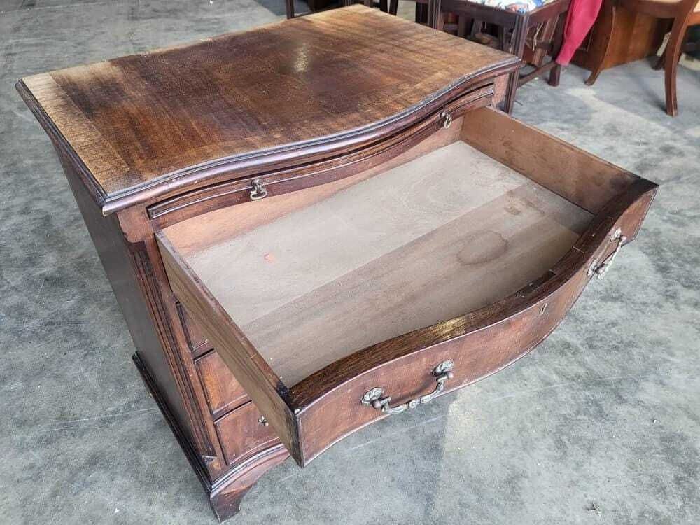 Antique Repro Serpentine Small Chest Of Drawers Bracket Feet Tray Desk photo Furniture