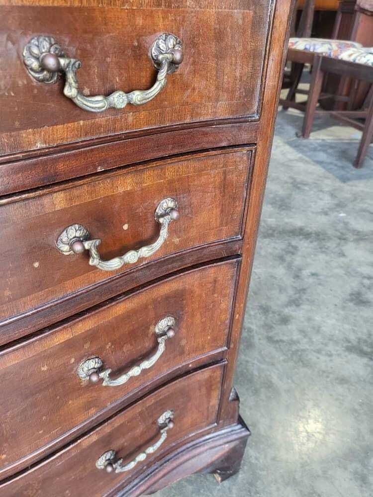 photo furniture Antique Repro Serpentine Small Chest Of Drawers Bracket Feet Tray Desk