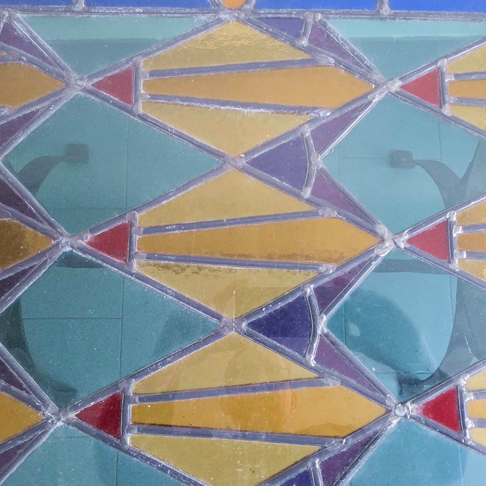 Vintage 1960s Brutalist Metal, Glass & Stained Glass Coffee Table 60s photo vinterior