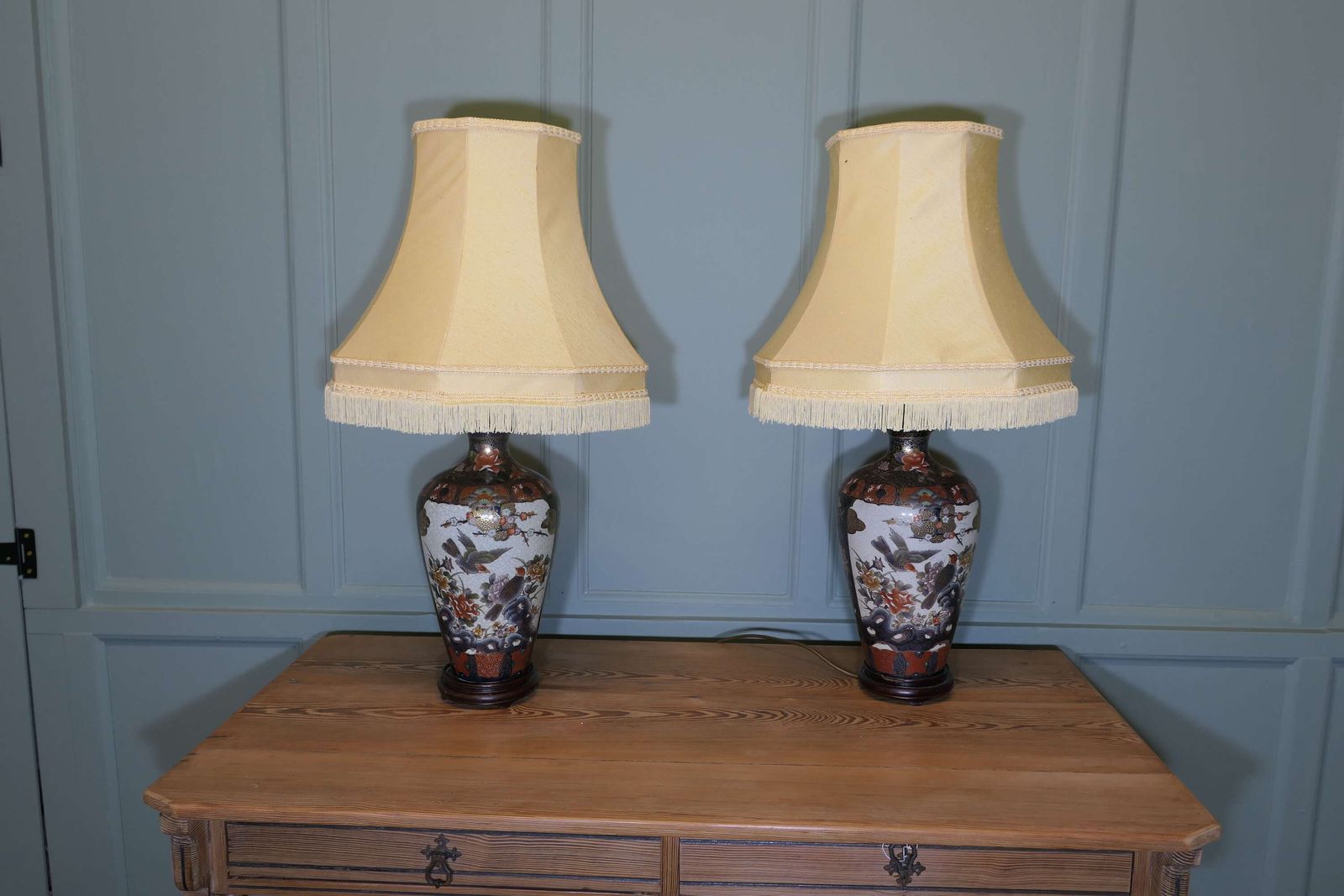 A Pair Of Large Japanese Satsuma Lamps photo vintage
