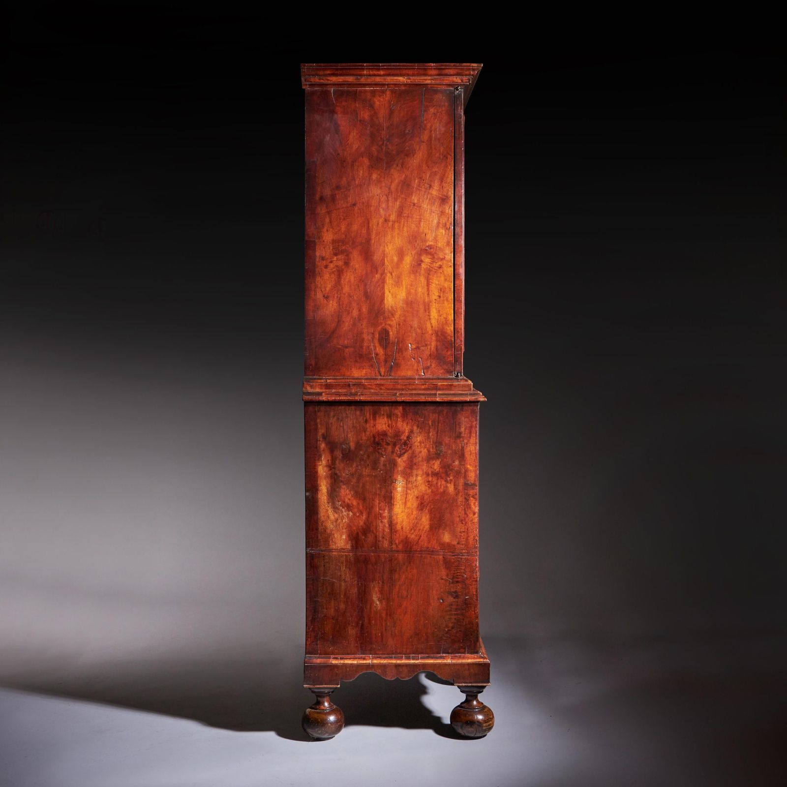 photo buy 18th Century Queen Anne Burr Walnut Mirrored Cabinet On Chest, Circa 1705 1715