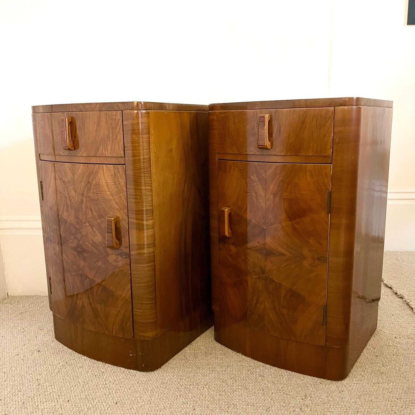 A Pair Of Walnut Art Deco Night Stands / Bedside Tables photo furniture