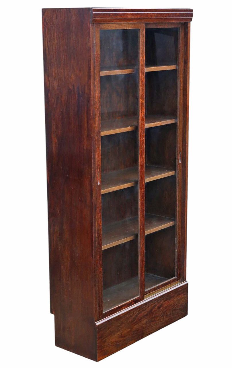 Large Antique C.1925 Oak Bookcase – High Quality Shop Display Cabinet