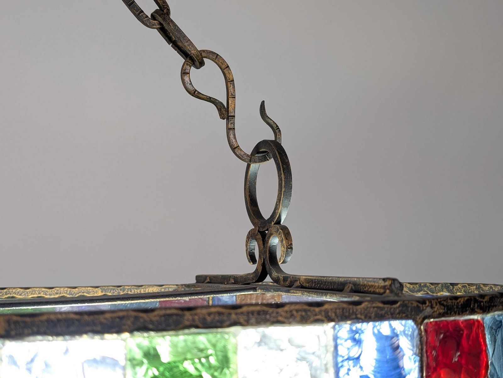 Large Italian Multicolor Hammered Glass And Wrought Iron Chandelier photo Lighting