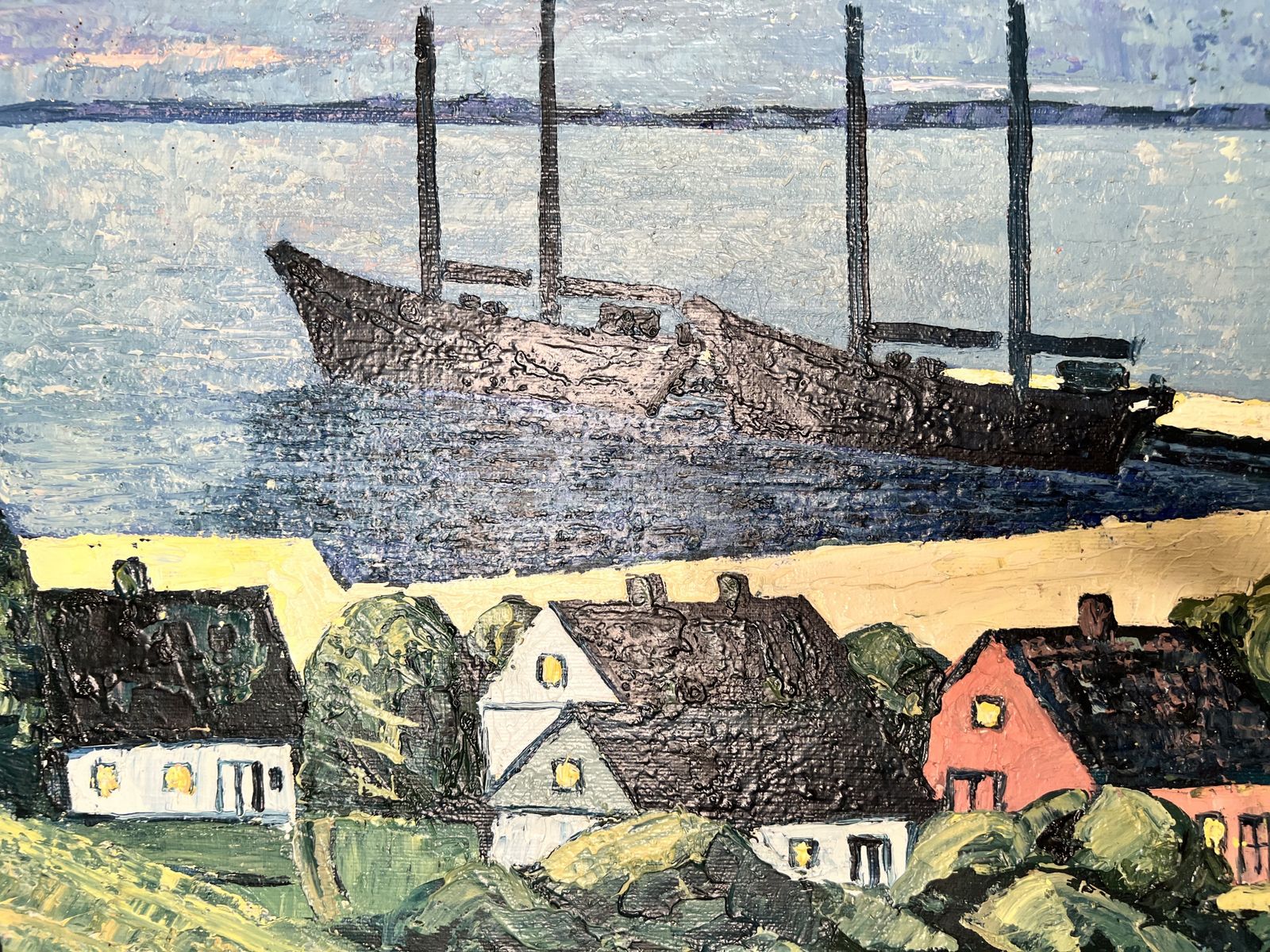 Coastal Landscape With Two Ships, Oil On Canvas Painting photo 454.0