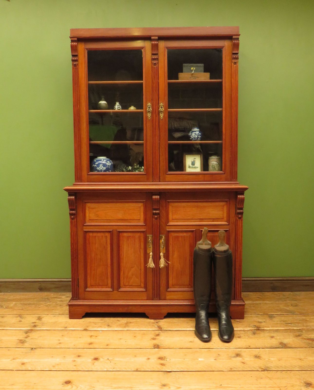 photo buy Antique Lockable Two Part Cabinet With Glazed Top