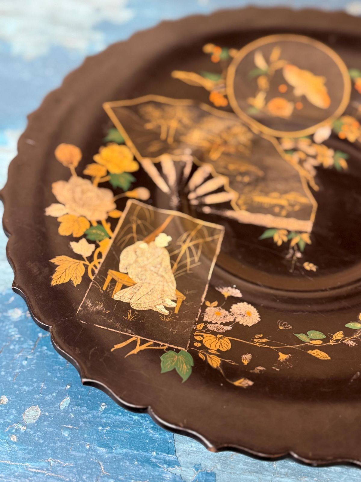 Antique 19th.C Papier Mâché Lacquered Chinese Tray Plate Bowl / Chinoiserie C photo for sale