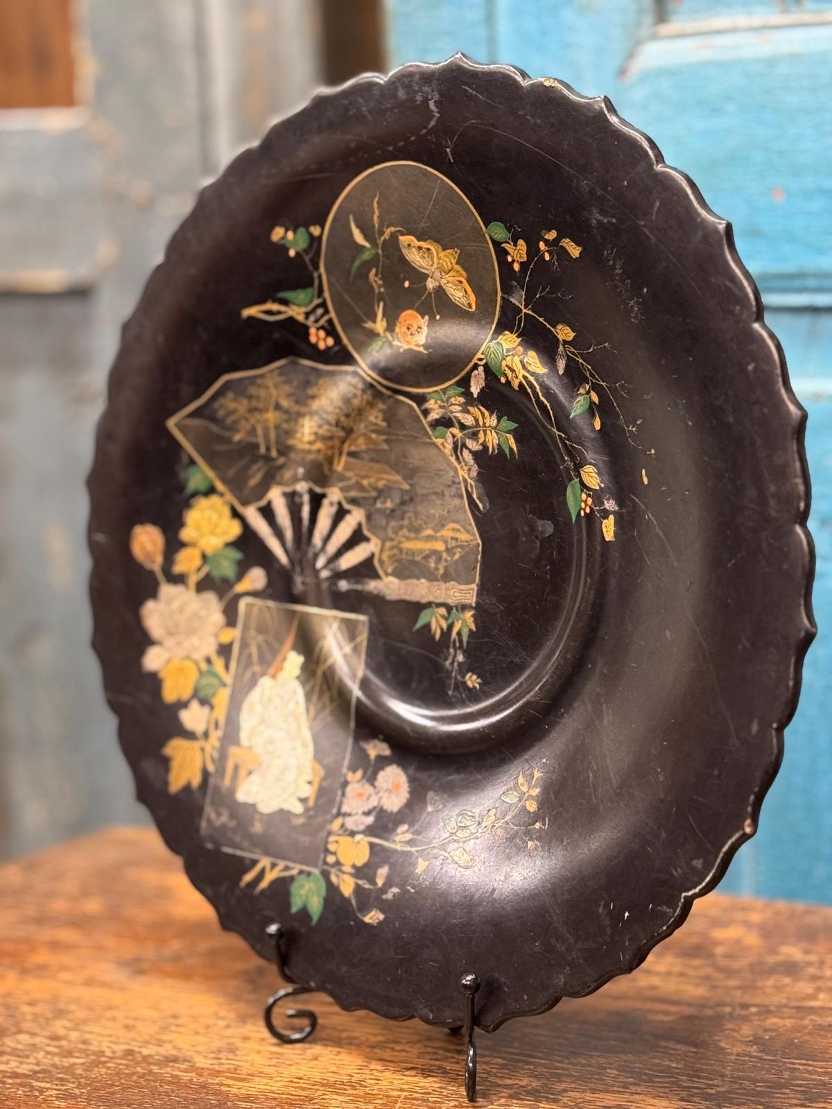 Antique 19th.C Papier Mâché Lacquered Chinese Tray Plate Bowl / Chinoiserie C photo Home Decor