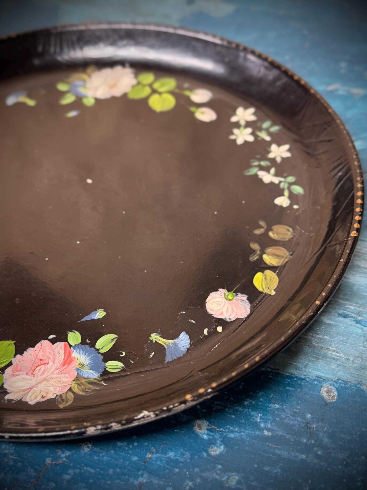 Antique 19th.C Papier Mâché Lacquered Chinese Tray Plate Bowl / Chinoiserie D photo for sale