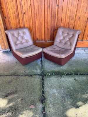 Set Of Mid Century Modern Brown Leather And Fabric Chairs, 1960s photo furniture