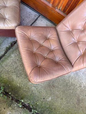 Set Of Mid Century Modern Brown Leather And Fabric Chairs, 1960s photo Furniture