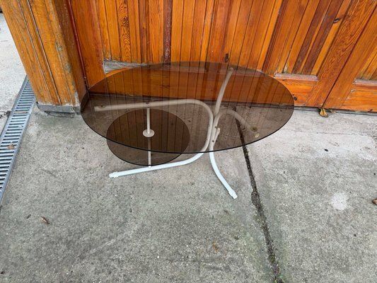Coffee Oval Table With Metal Legs And Smoky Glass Top, 1990s photo vintage