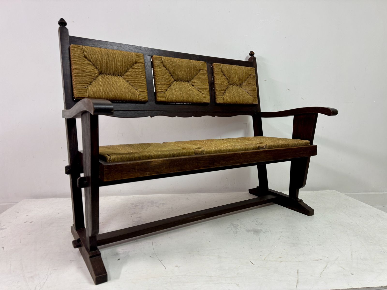 1950s French Rush Seat Bench In The Style Of Charles Dudouyt photo furniture