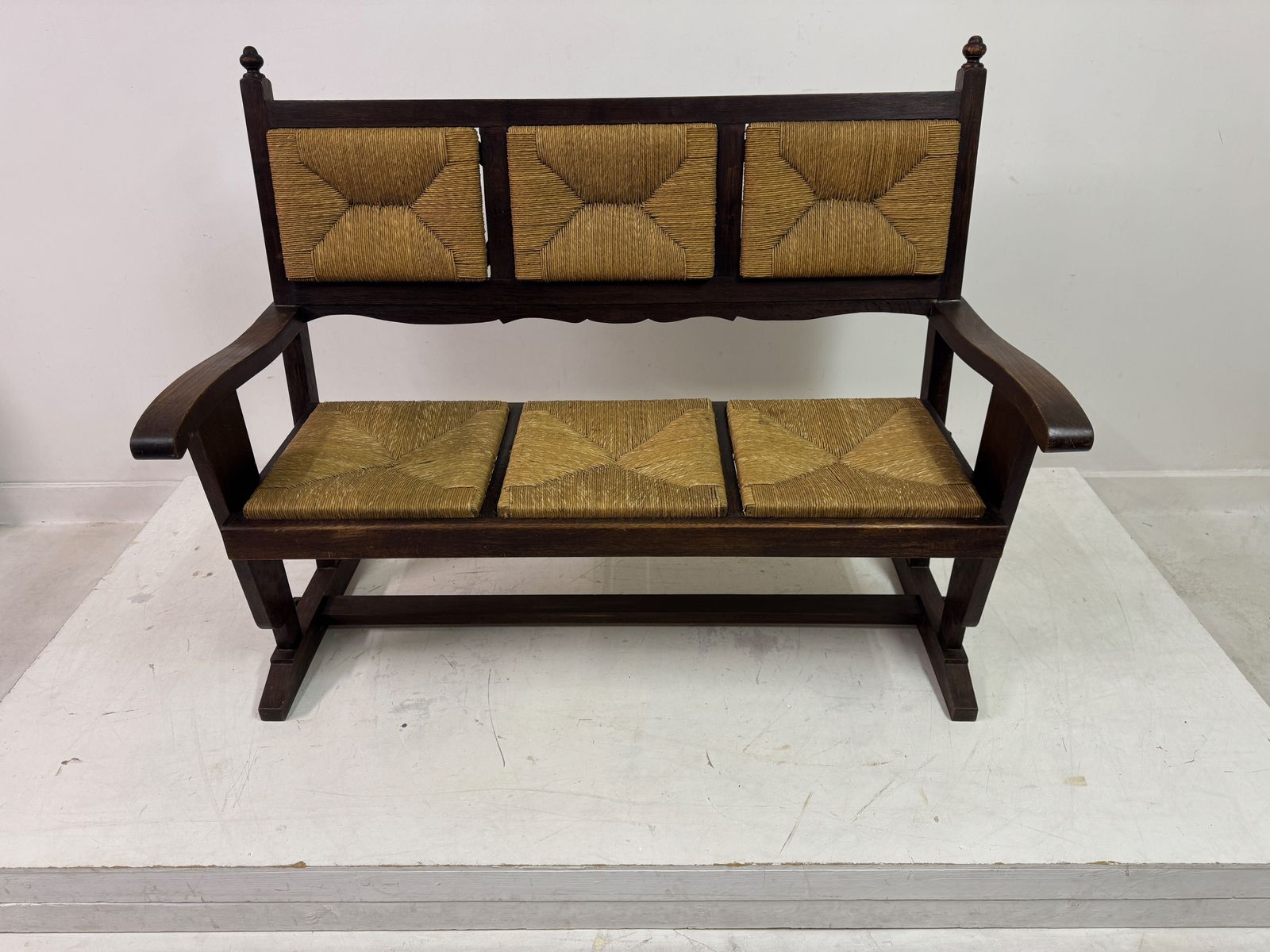 2495.0 1950s French Rush Seat Bench In The Style Of Charles Dudouyt photo