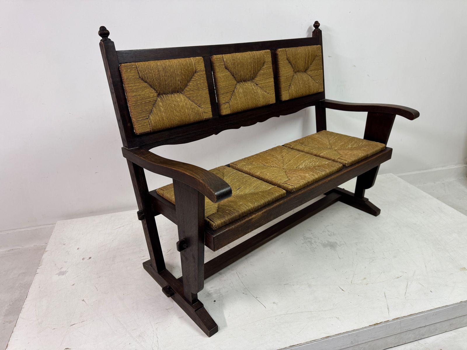 photo vinterior 1950s French Rush Seat Bench In The Style Of Charles Dudouyt
