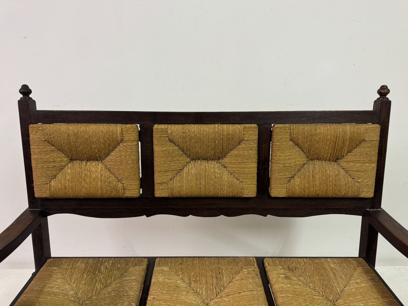 photo vintage 1950s French Rush Seat Bench In The Style Of Charles Dudouyt