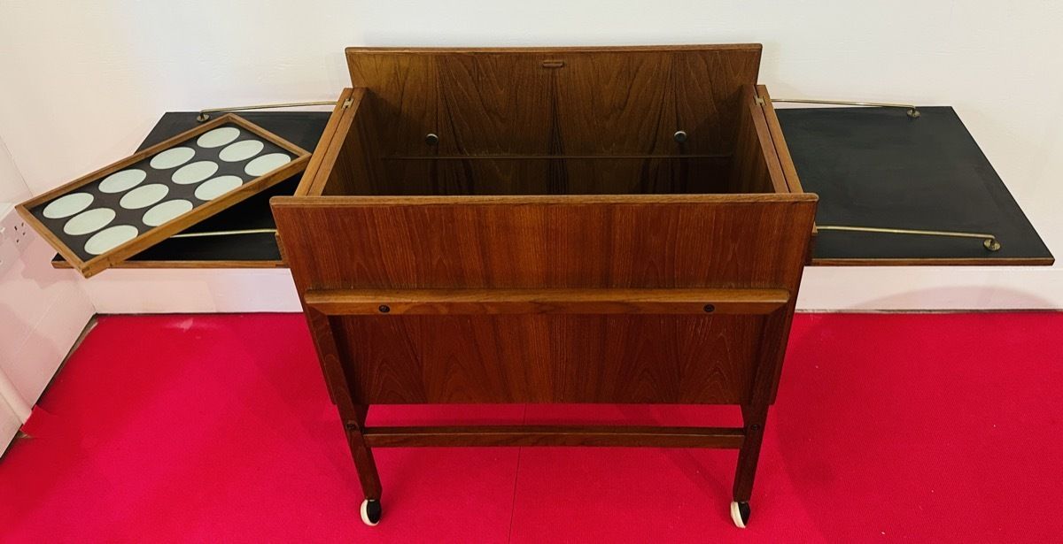 photo for sale 1960s Danish Teak Arrebo Møbler Folding Drinks Cart Trolley By Andreas Hansen