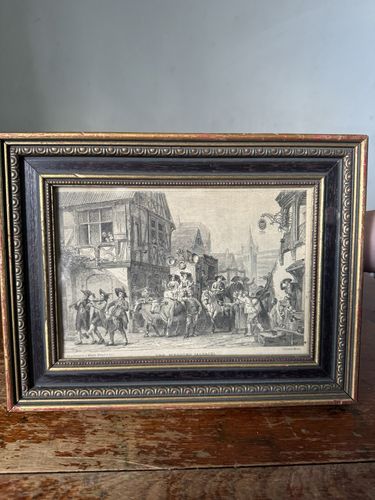 Engraving Antique The Wedding Alsace Gustav Brion Butterworth Black Gold