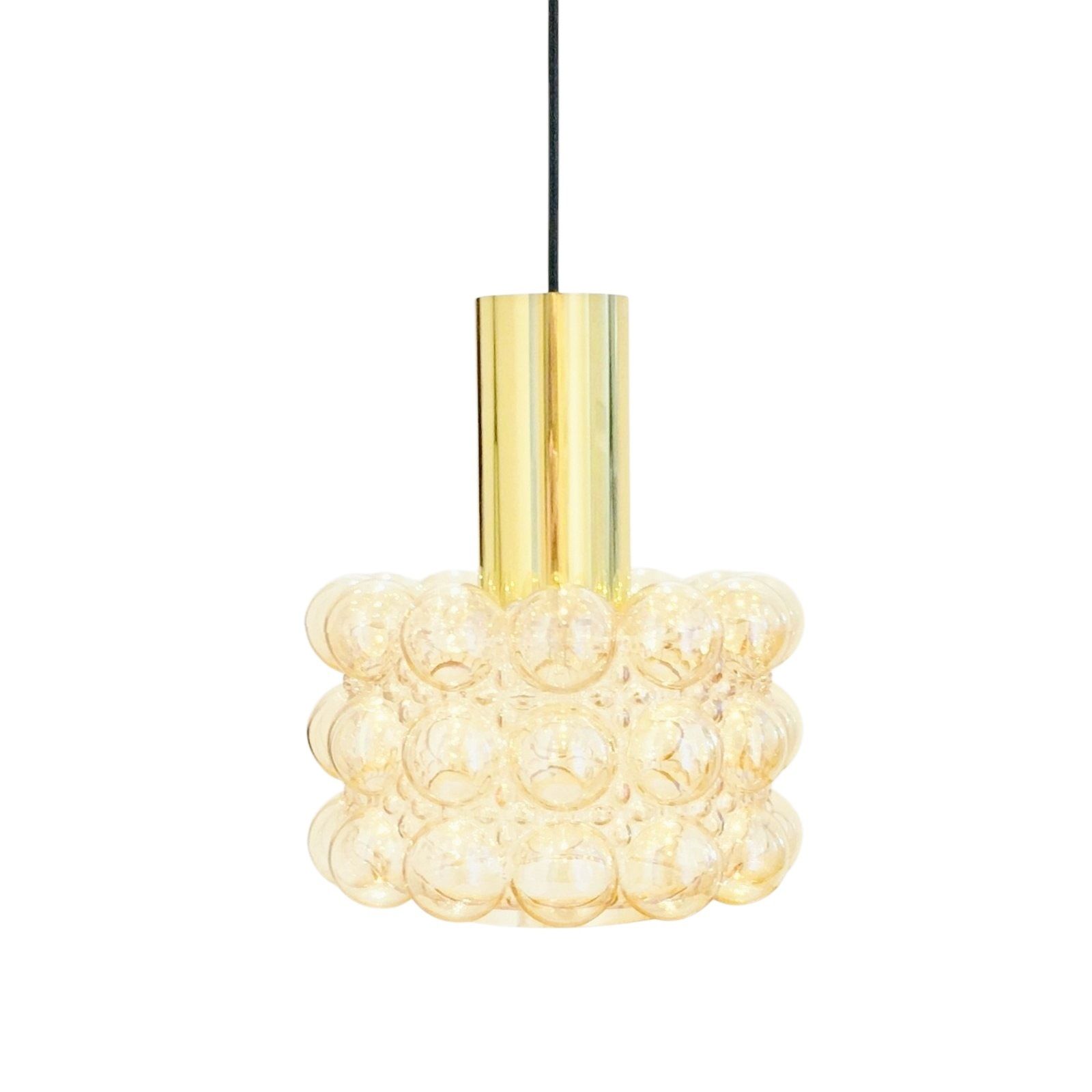 Mid Century Space Age Amber Bubble Glass & Brass Plafondlamp Van Helena Tynell Voor Limburg, Duitsland, Jaren 1960 photo for sale