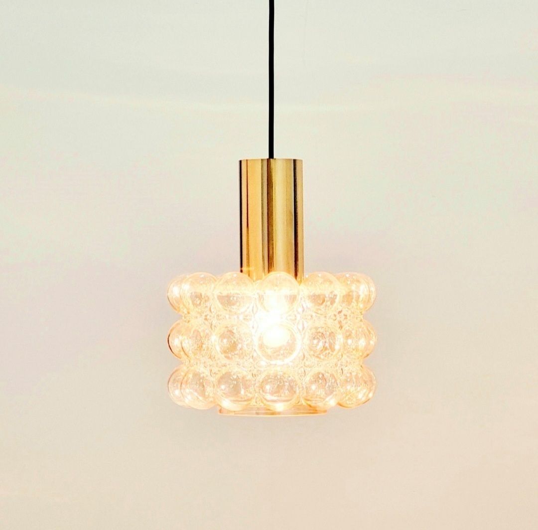 Mid Century Space Age Amber Bubble Glass & Brass Plafondlamp Van Helena Tynell Voor Limburg, Duitsland, Jaren 1960 photo 495.0