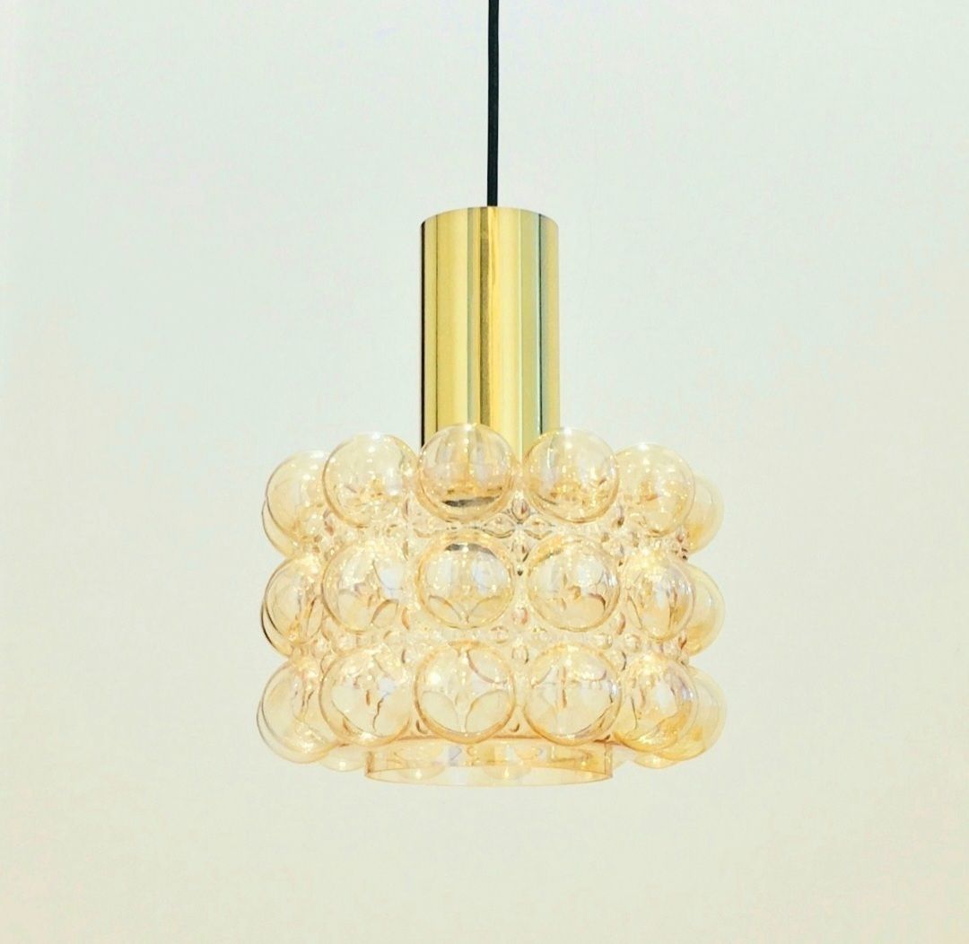 Mid Century Space Age Amber Bubble Glass & Brass Plafondlamp Van Helena Tynell Voor Limburg, Duitsland, Jaren 1960 photo vinterior