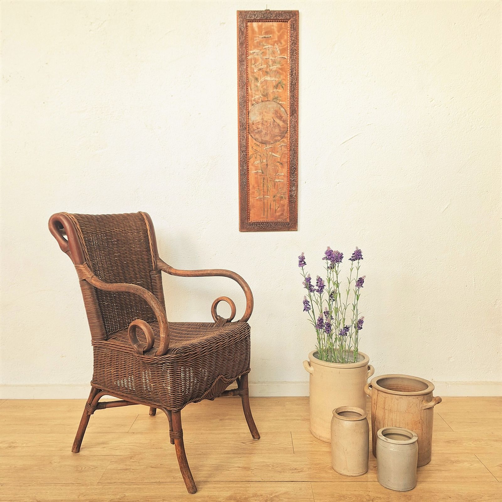 Art Nouveau Armchair In Rattan & Bamboo, 1900s photo for sale