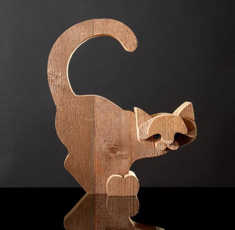 Art Bottega Michelangeli, Cat Wood Sculpture, Orvieto Italy 1970s photo