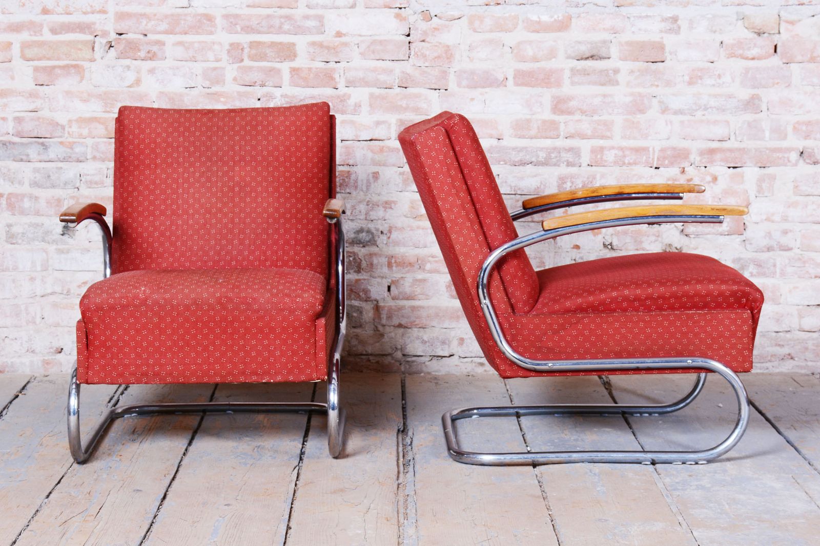 Pair Of Bauhaus Armchairs, By M. Breuer, For Mücke Melder, Chrome, Czech, 1930s photo 2350.0